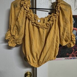 Glam Ruffled Mustard Blouse